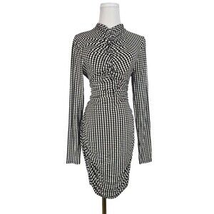 Veronica‎ Beard Houndstooth Ruched Dress Size Medium Black and White